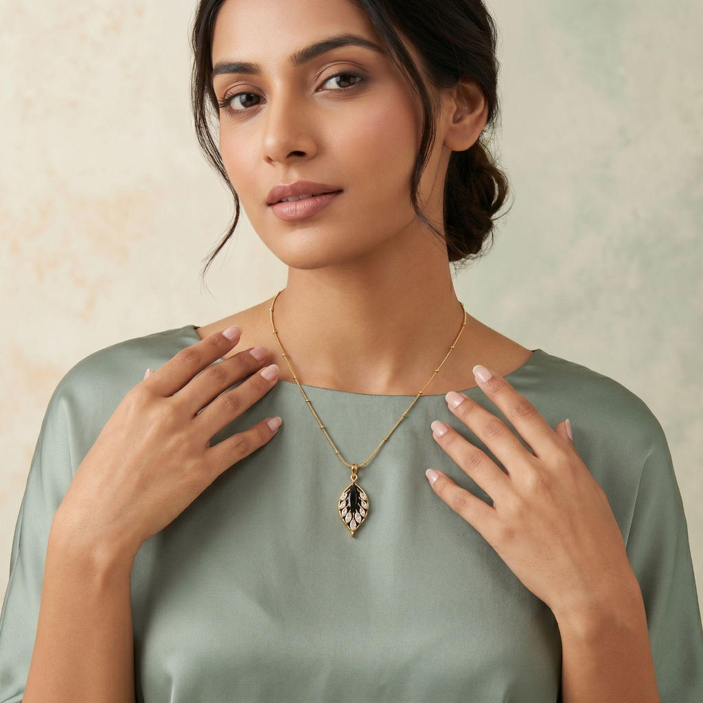 Gold Plated Leaf Pendant Chain with CZ Stones for Women