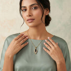 Gold Plated Leaf Pendant Chain with CZ Stones for Women