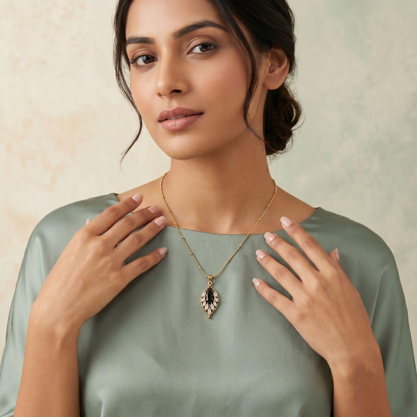 Gold Plated Leaf Pendant Chain with CZ Stones for Women