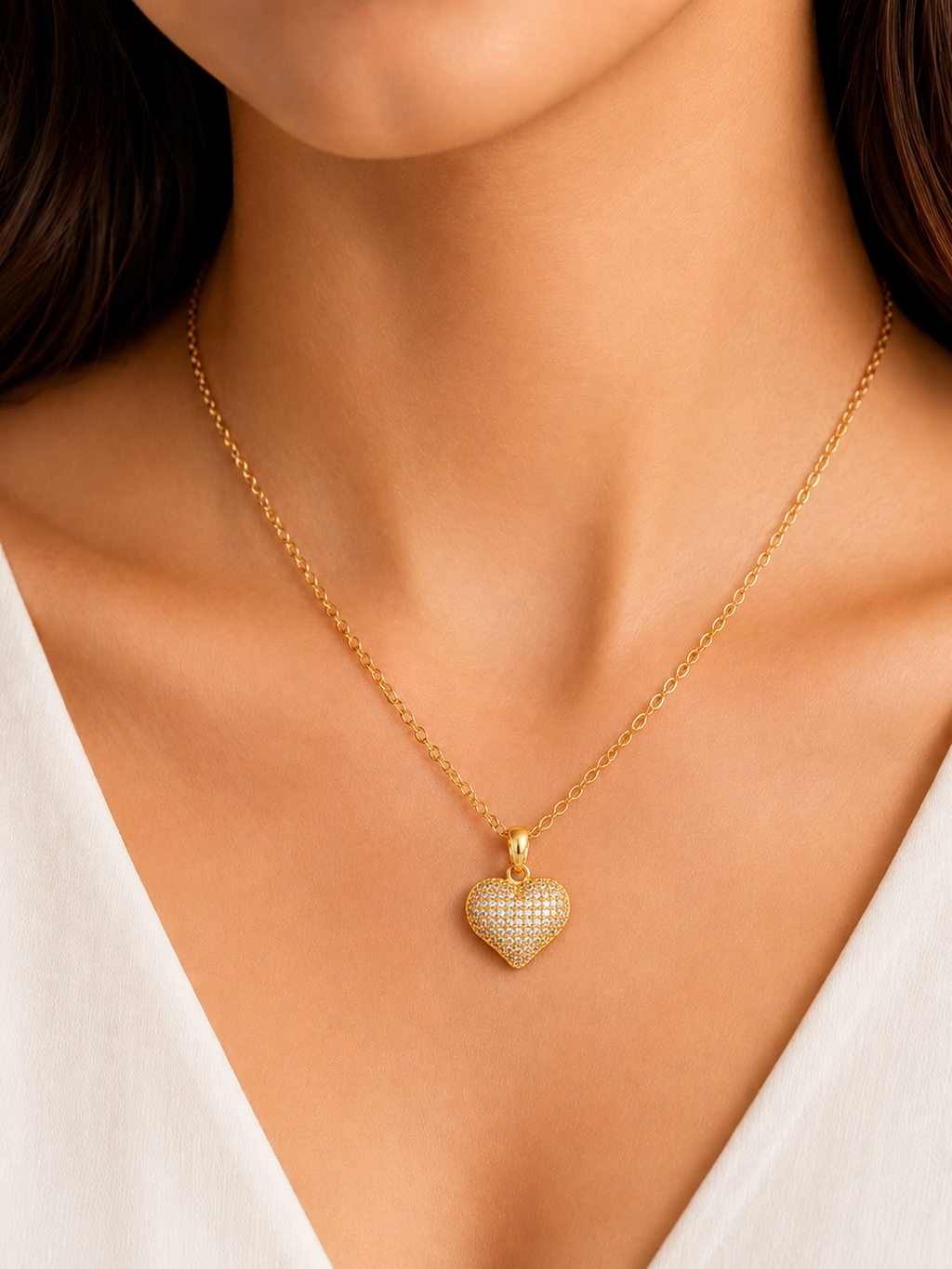 Damnstyle Gold-Plated Stainless Steel AD Studded Heart Pendant