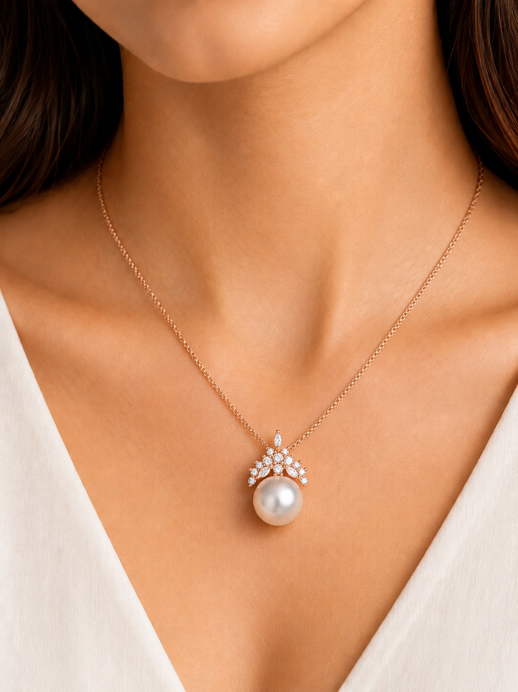 Damnstyle Rose Gold-Plated AD & Pearl Studded Crown Korean Pendant