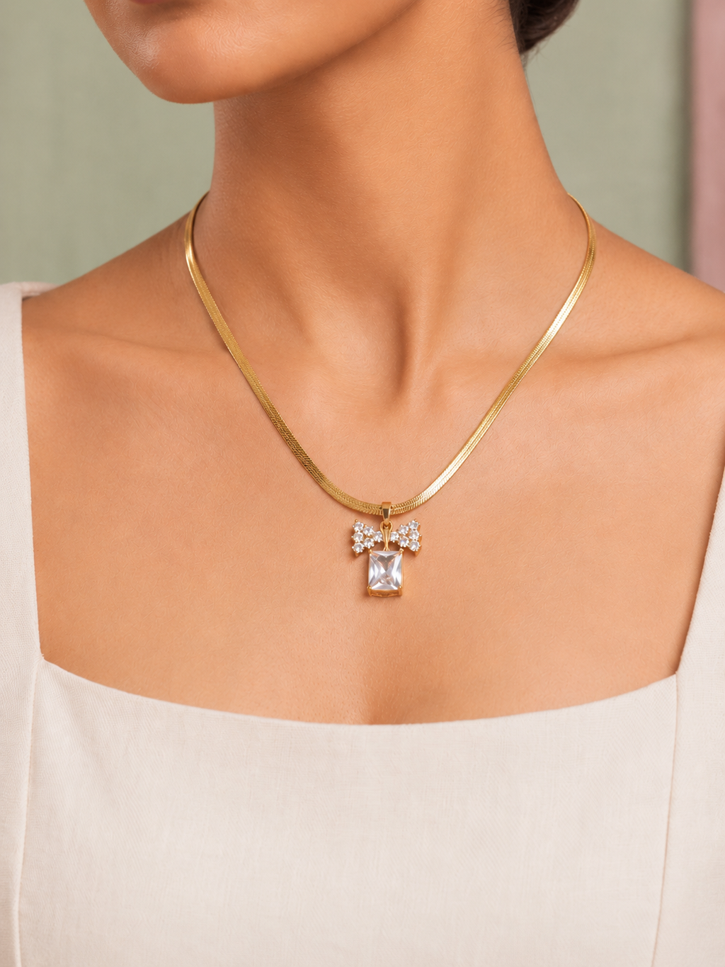 Premium Gold Plated Bow Crystal Pendant for Women