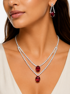 Damnstyle Anti-Tarnish Double Layer Crystal Jewellery Set With Earrings