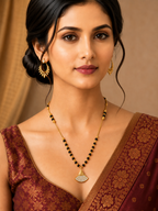 Damnstyle Gold Plated Black Bead Mangalsutra Necklace for Women & Girls