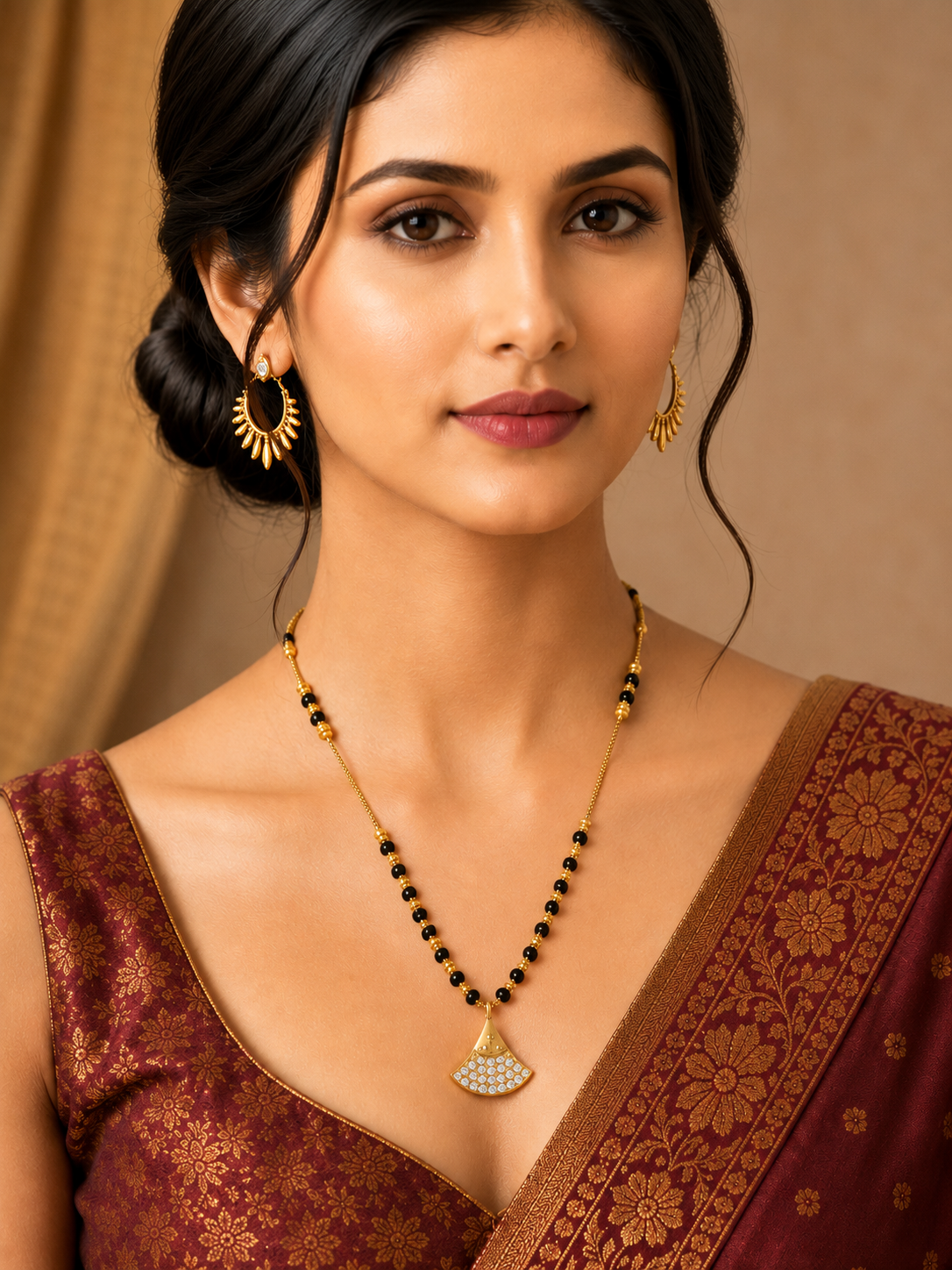 Damnstyle Gold Plated Black Bead Mangalsutra Necklace for Women & Girls