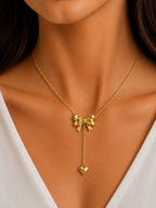 Damnstyle Gold-Plated Stainless Steel Anti-Tarnish Heart Bow Pendant