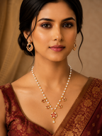 Damnstyle Gold Plated Pearl Floral Mangalsutra for Women & Girls