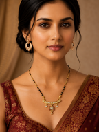 Damnstyle Gold Plated Black Bead Ruby CZ Mangalsutra for Women