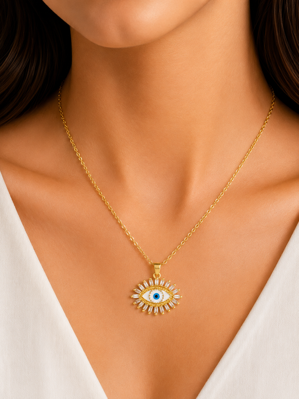 Damnstyle Gold-Plated Stainless Steel AD Evil Eye Charm Pendant