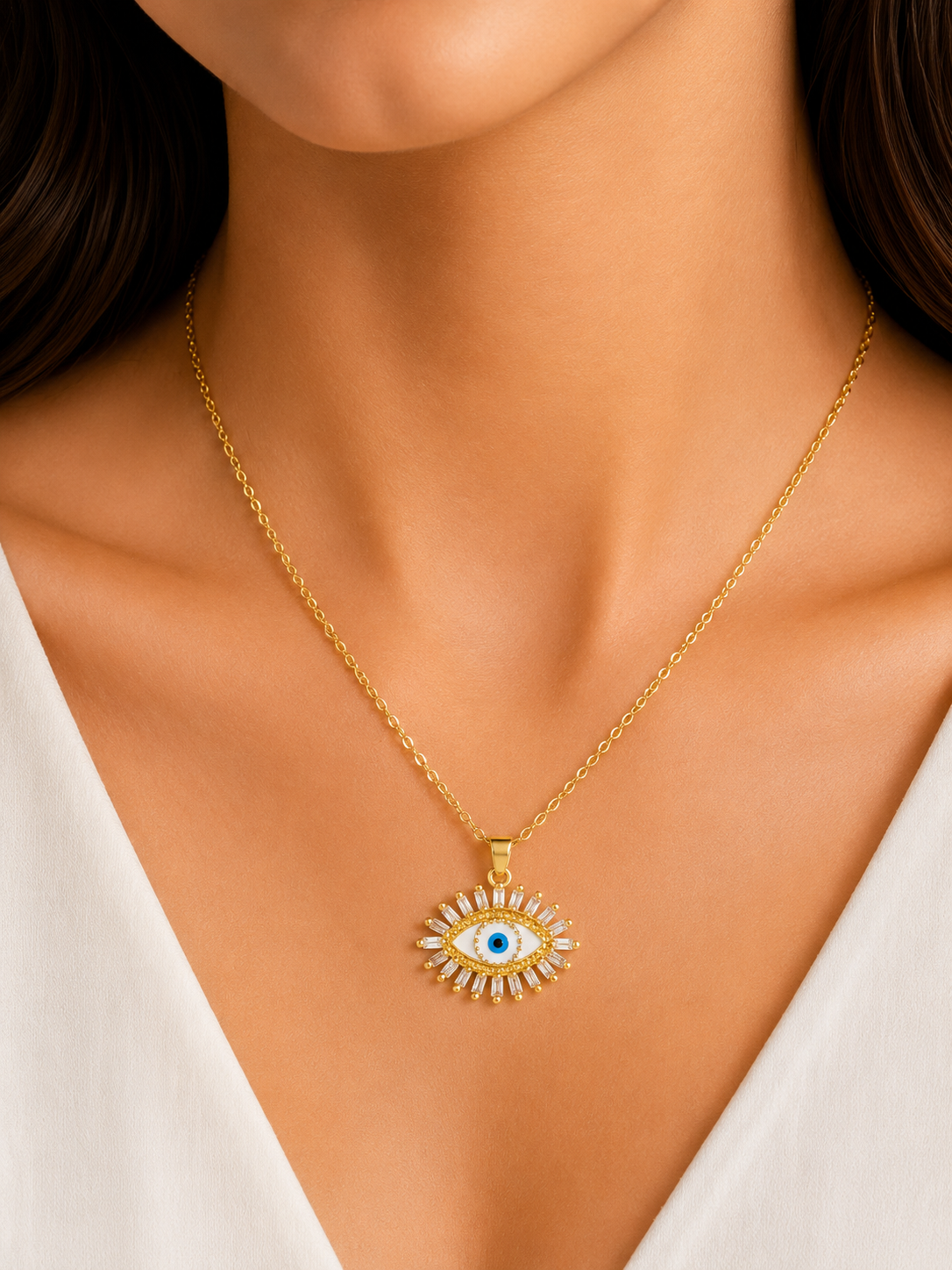 Damnstyle Gold-Plated Stainless Steel AD Evil Eye Charm Pendant