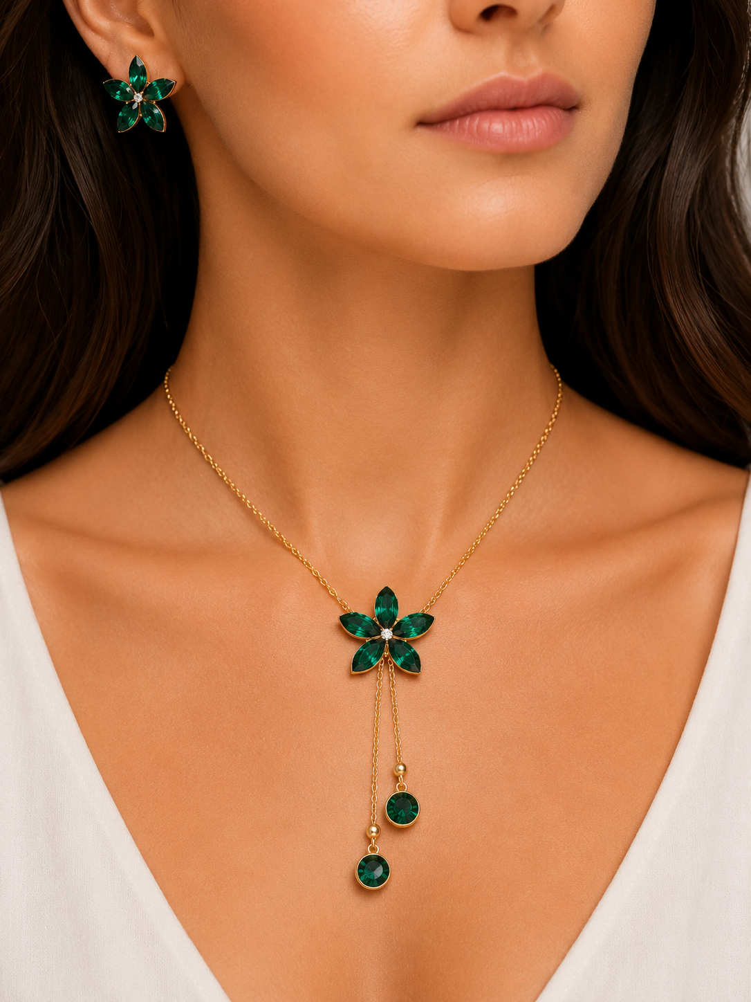 Damnstyle Necklace Anti-Tarnish Flower Set with Earrings