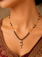 Damnstyle Gold Plated Black Bead CZ Studded Mangalsutra for Women
