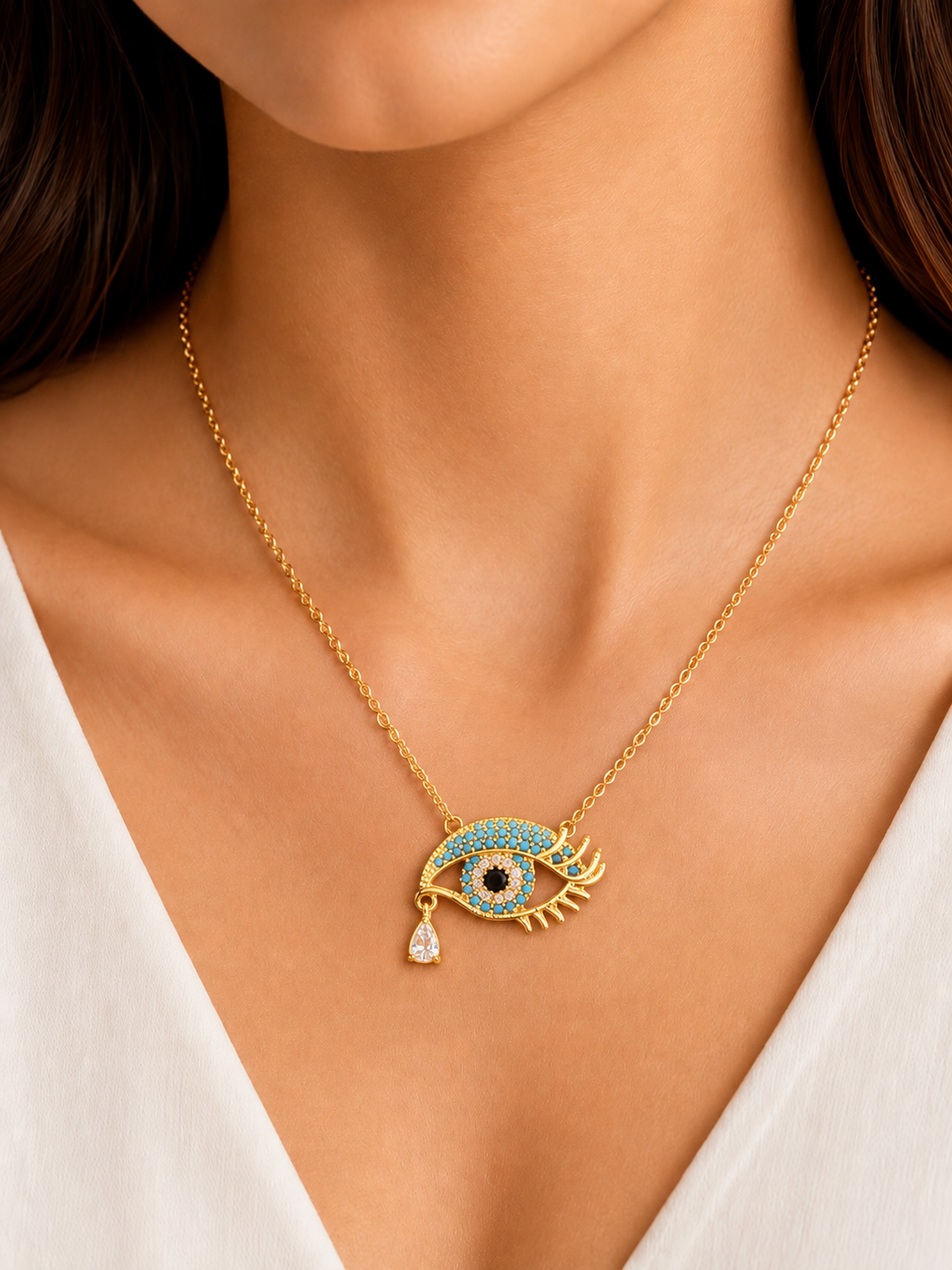 Damnstyle Stainless Steel Gold-Plated Evil Eye Protection Pendant