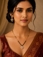 Damnstyle Daily Wear Gold Plated Black Bead AD Mangalsutra