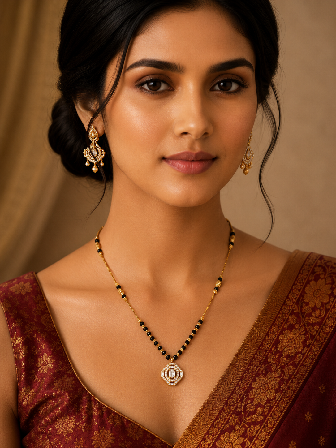 Damnstyle Daily Wear Gold Plated Black Bead AD Mangalsutra