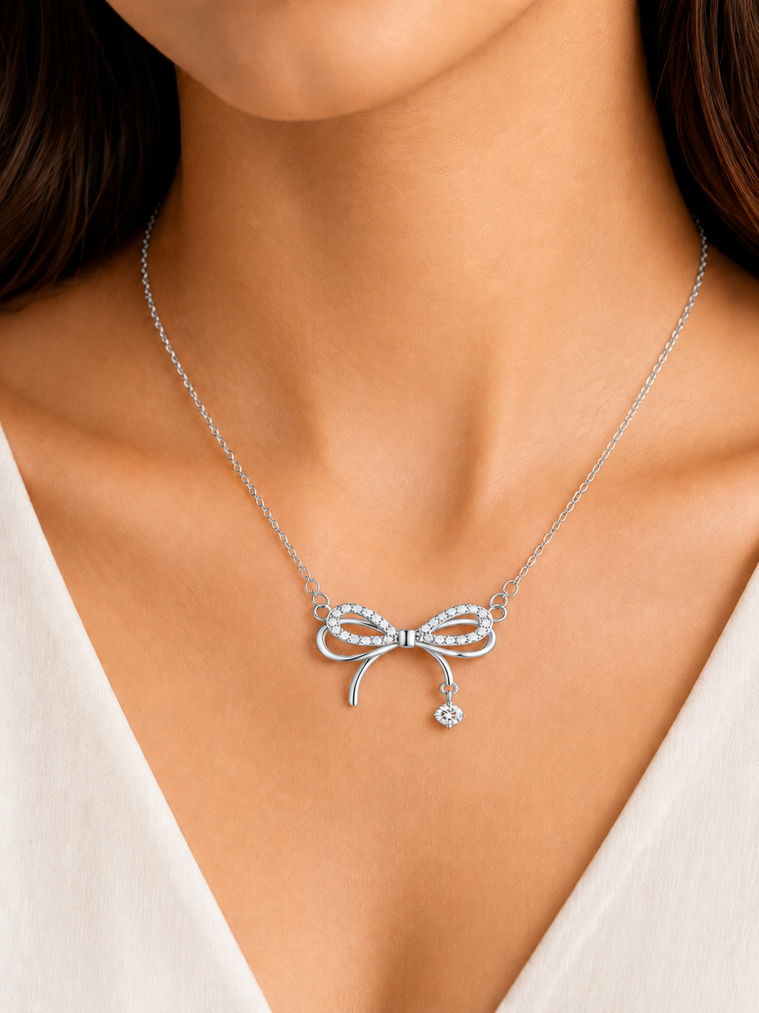 Damnstyle Silver-Plated AD Studded Infinity Shape Korean Pendant