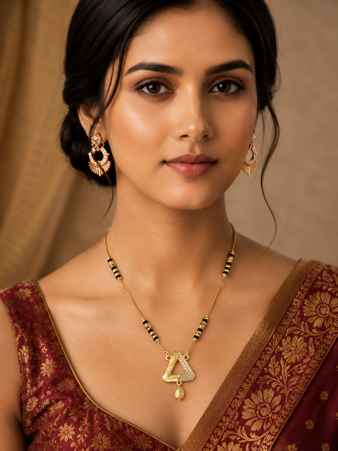 Damnstyle Gold Plated Triangle Pendant Mangalsutra for Women & Girls