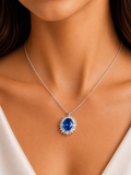 Damnstyle Silver-Plated Anti-Tarnish American Diamond Blue Oval Pendant
