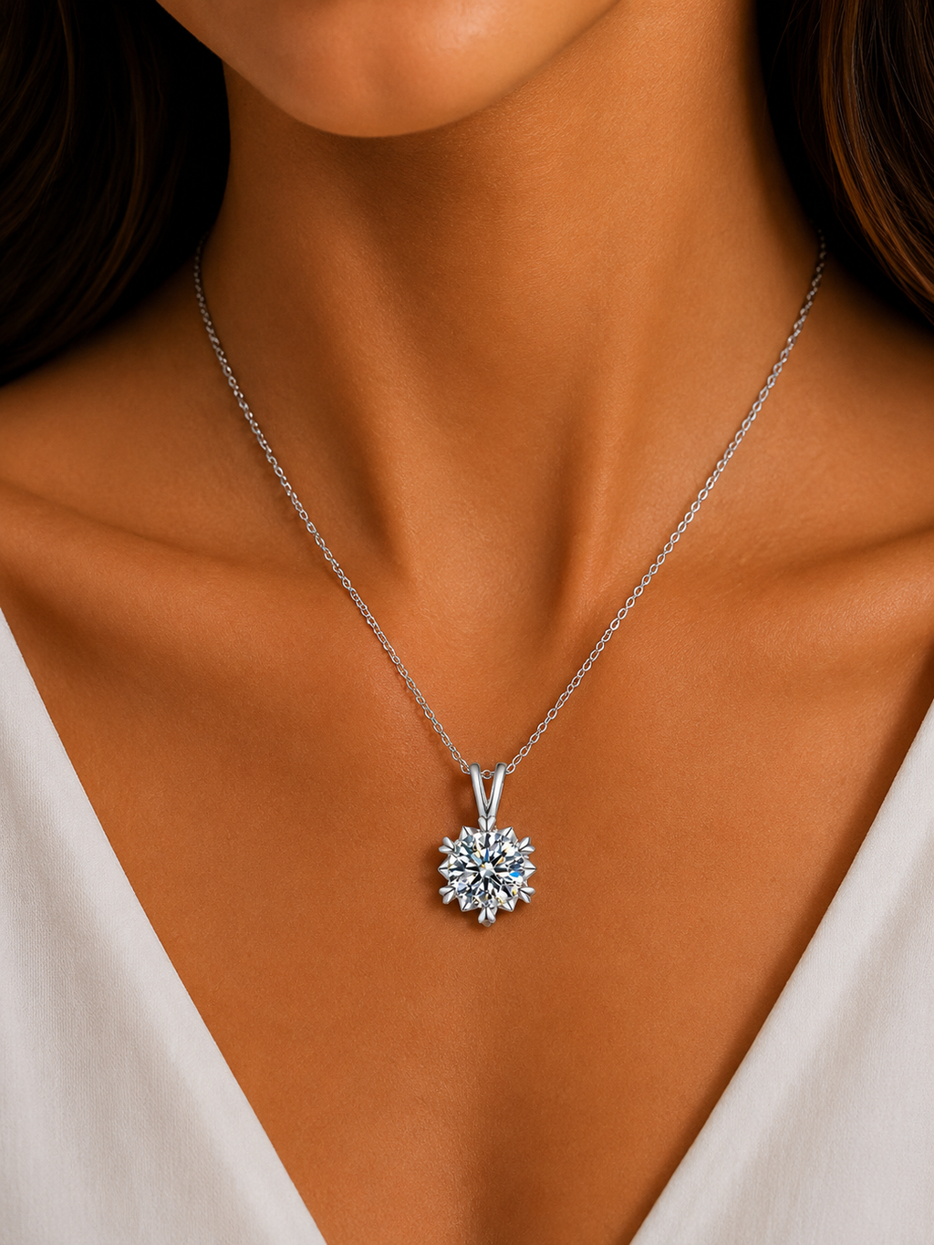 Silver Plated American Diamond Studded Rown Contemporary Pendant