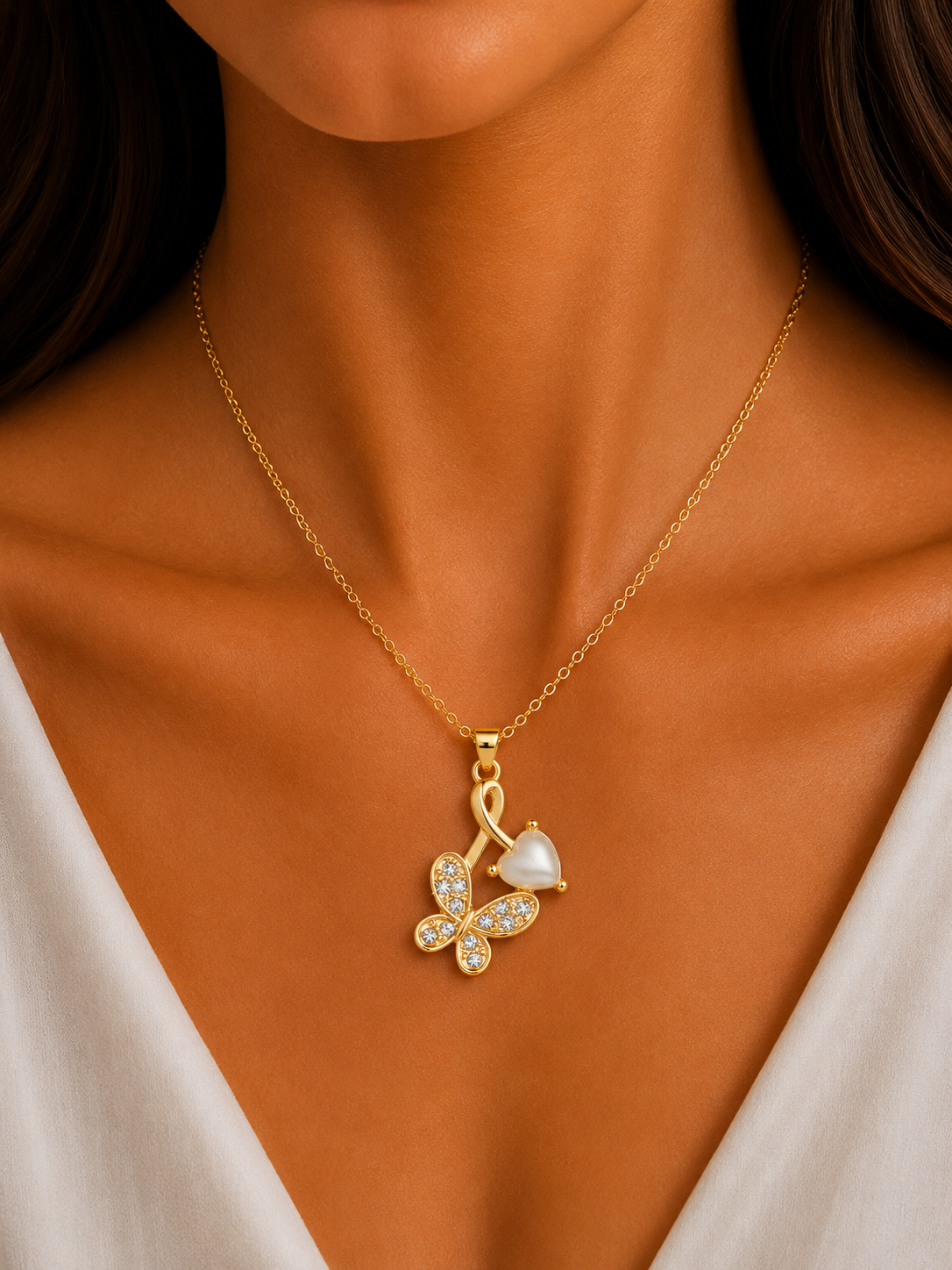 Damnstyle Anti-Tarnish Butterfly Pendant With Monalisa Stone
