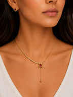 Damnstyle Necklace Anti-Tarnish Miniature Crystal Studded Sun Pendant Set With Earrings