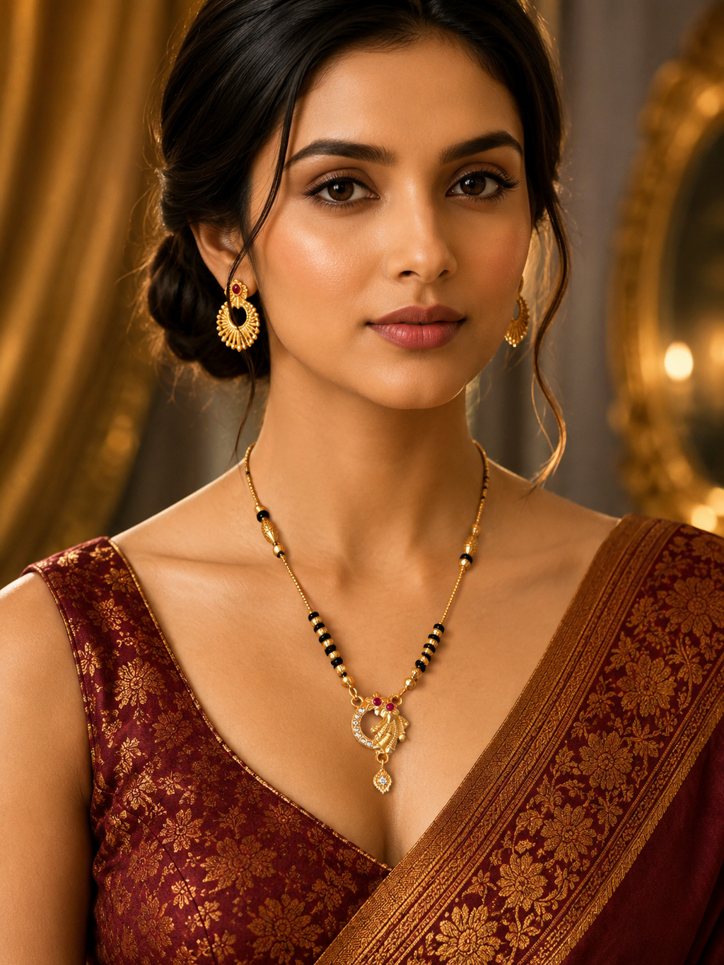 Damnstyle Gold Plated Peacock Design Mangalsutra Necklace for Women