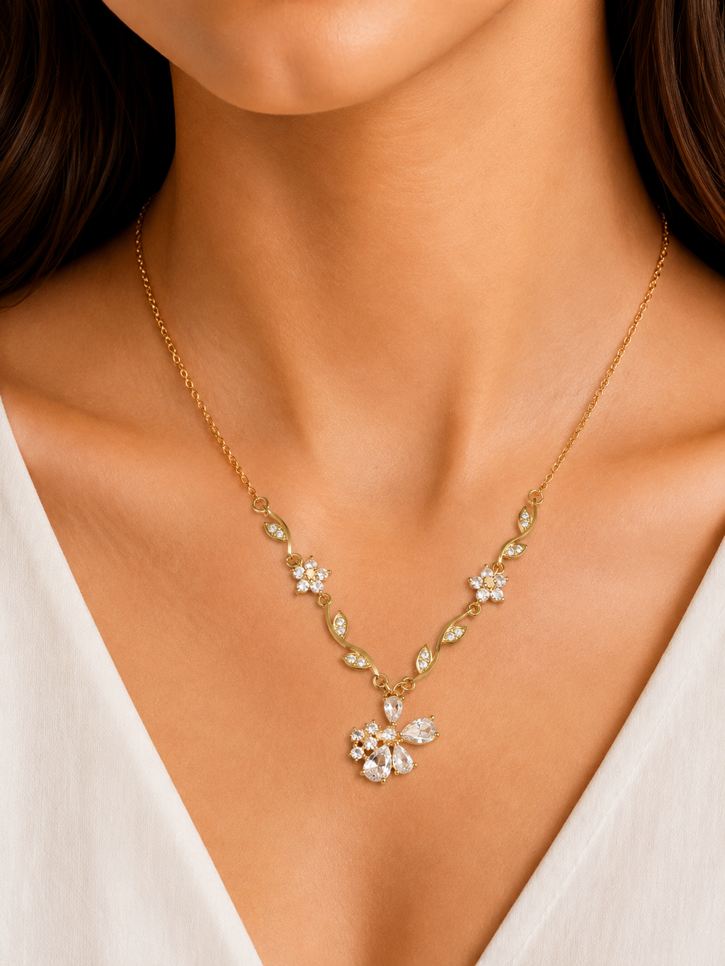 Gold Plated Floral Vine Pendant Necklace for Women