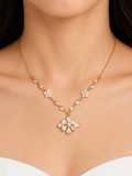 Gold Plated Floral Crystal Pendant Necklace for Women & Girls