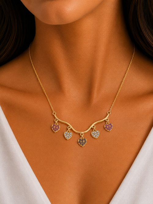 Damnstyle Anti-Tarnish Mini Heart Charms Jewellery Set With Earring