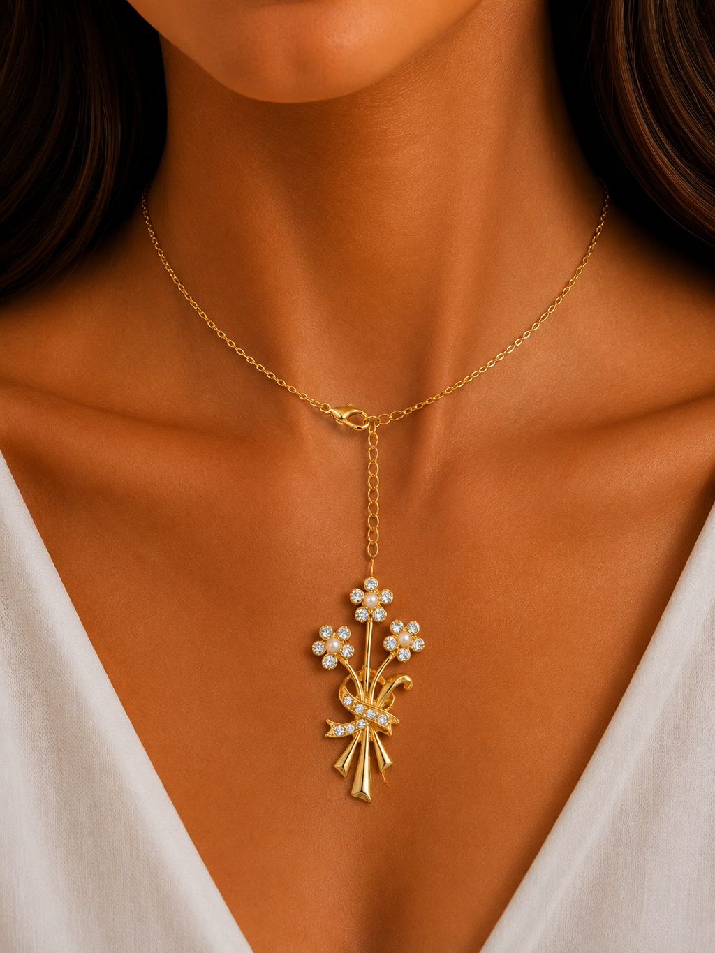 Damnstyle Anti-Tarnish Floral Crystal Bouquet Pendant