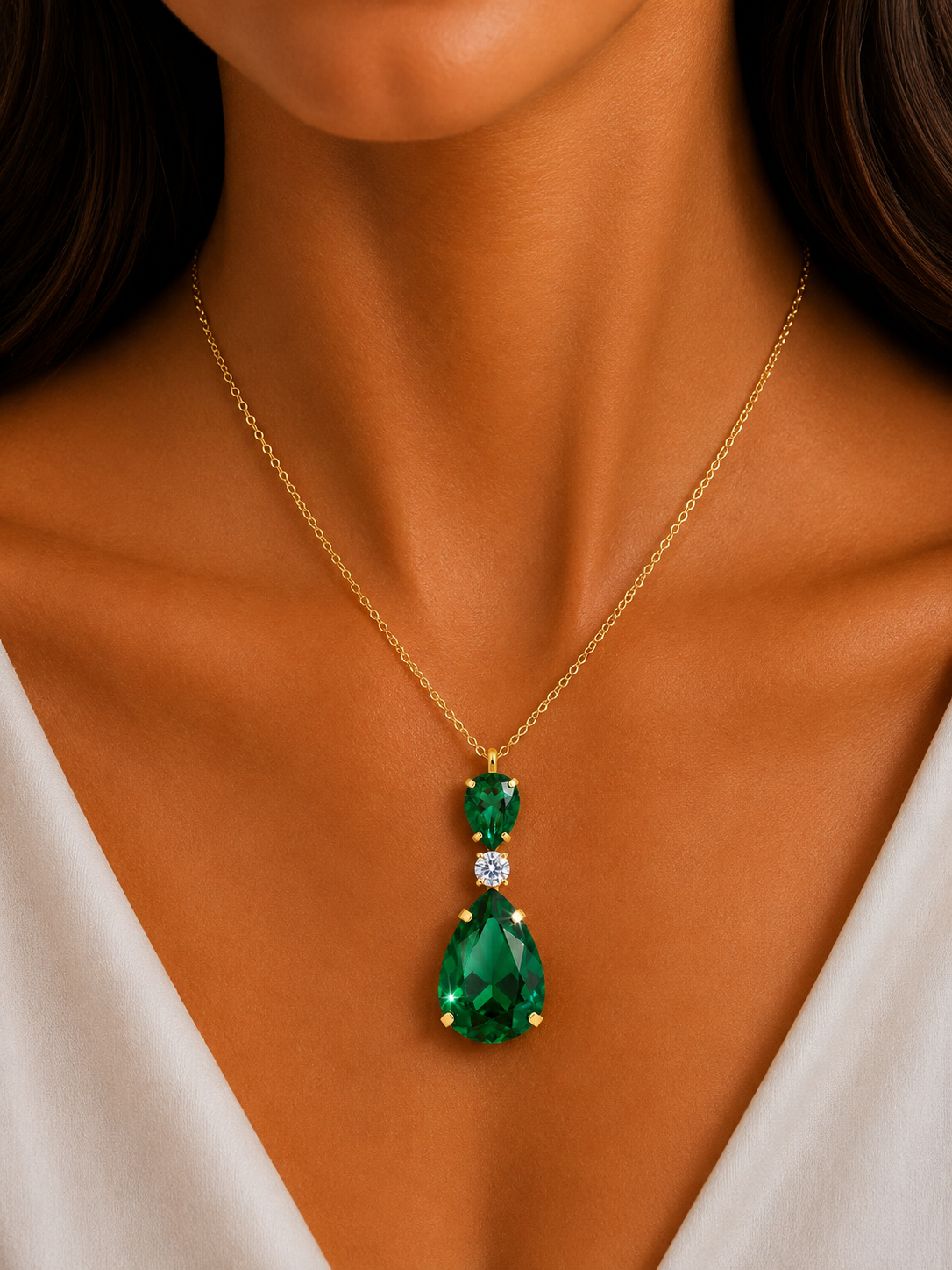 Damnstyle Anti-Tarnish Emerald Green Drop Crystal Pendant