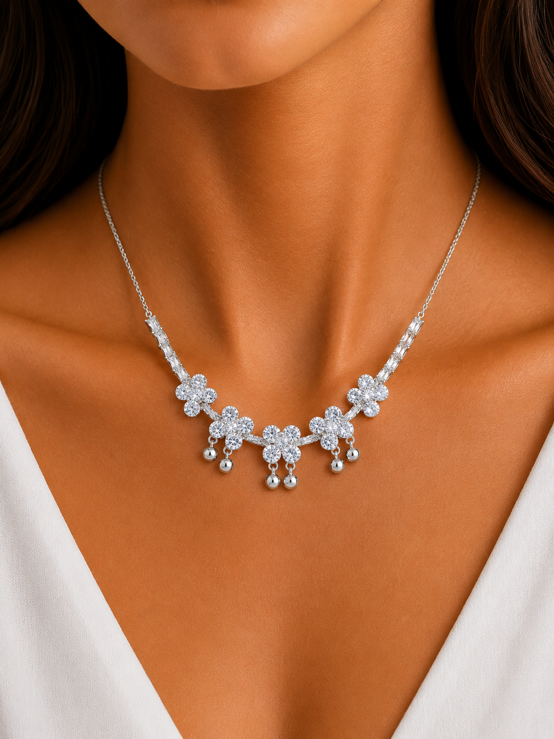 Damnstyle Anti-Tarnish Floral Cluster Jewellery Set With Earrings
