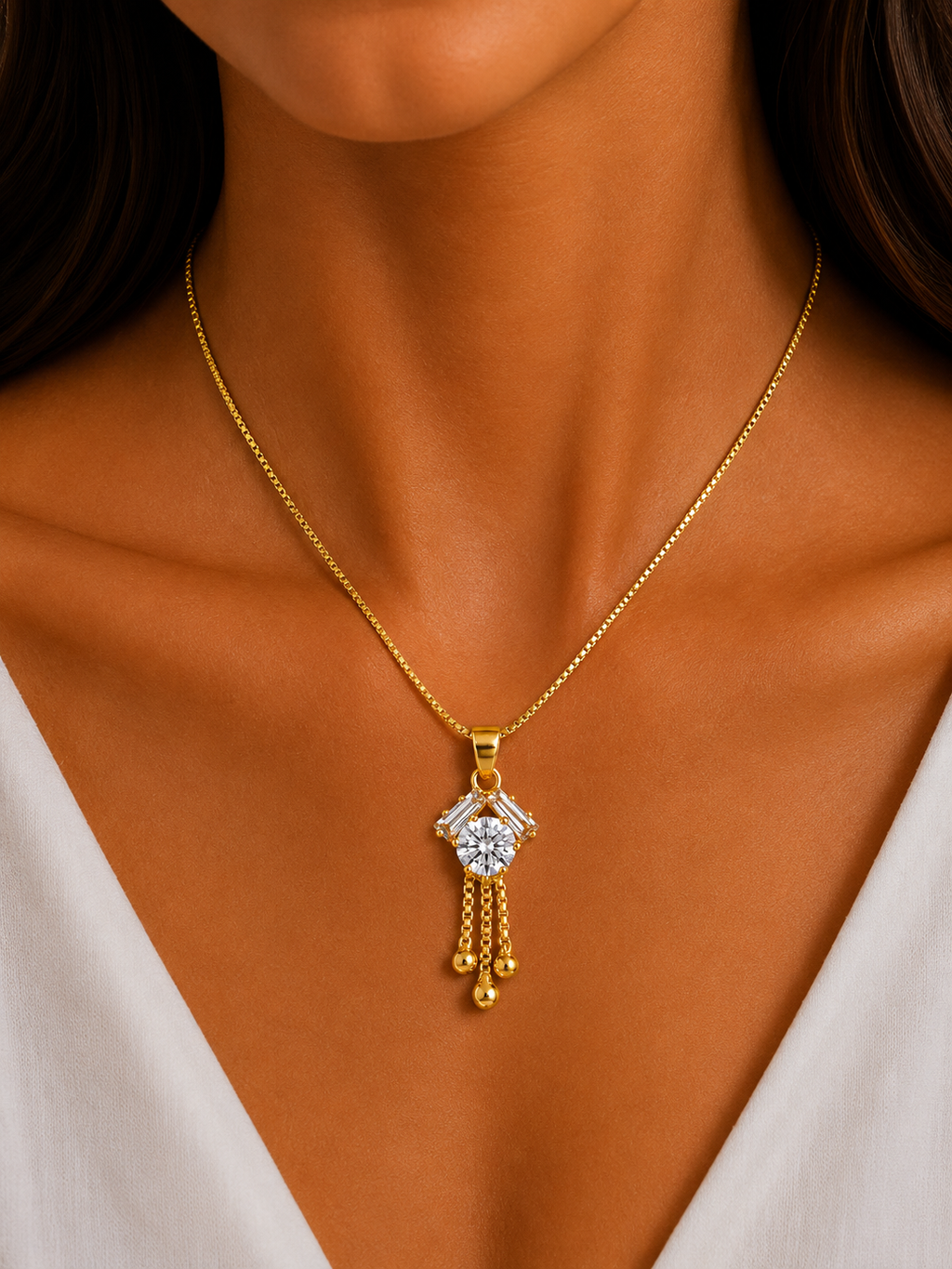 Damnstyle Anti-Tarnish Geometric Crystal Tassel Pendant