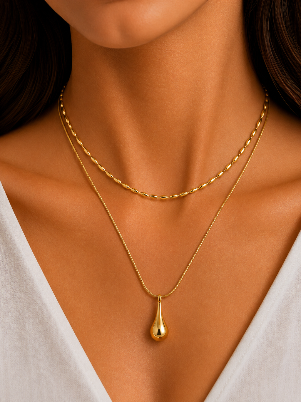 Damnstyle Gold-Plated Anti Tarnish Minimalistic Teardrop Layered Pendant