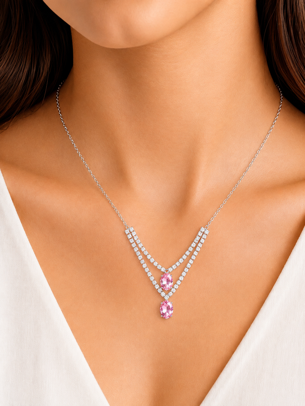 Damnstyle Anti-Tarnish Double Layer Crystal Jewellery Set With Earring