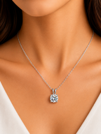 Damnstyle Silver-Plated Anti-Tarnish Crystal Circular Solitaire Pendant