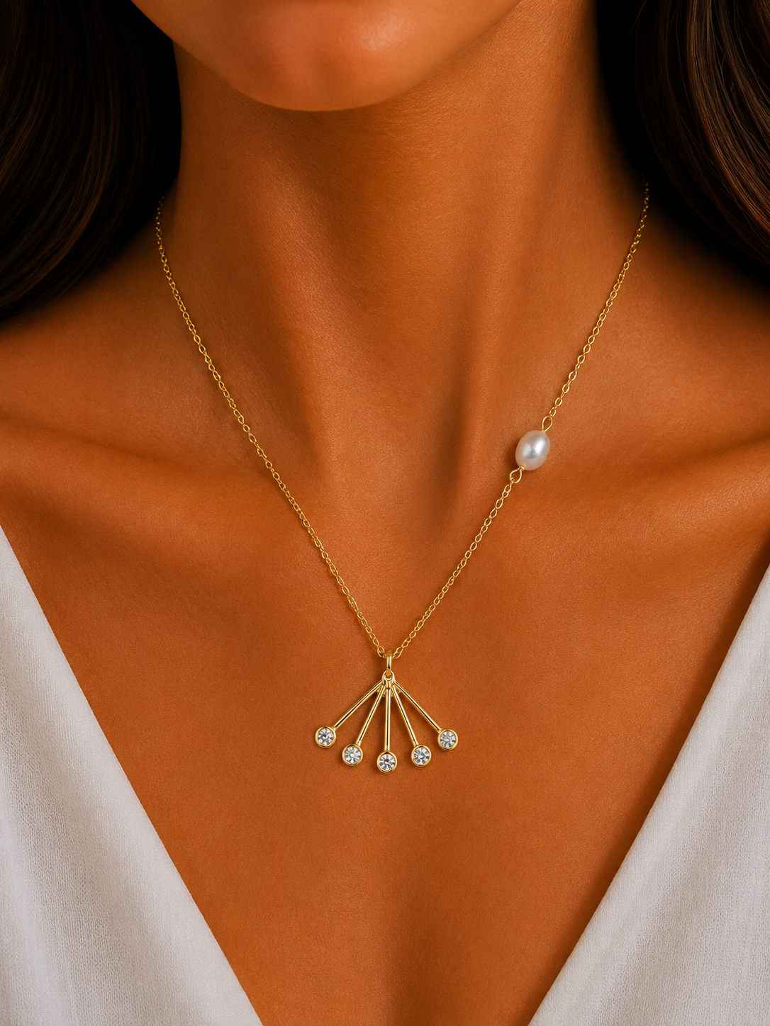 Damnstyle Anti-Tarnish Minimalist Pearl Fan Pendant