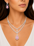 Damnstyle Anti-Tarnish Vintage Rose Rhinestone Set With Earrings