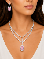 Damnstyle Anti-Tarnish Vintage Rose Rhinestone Set With Earrings