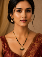 Damnstyle Gold Plated Black Bead CZ Fan Mangalsutra for Women