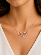 Damnstyle Rose Gold-Plated AD Studded Dual Heart Korean Pendant