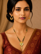 Damnstyle Gold Plated Black Bead Mangalsutra Pendant Necklace for Women