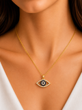 Damnstyle Gold-Plated Stainless Steel American Diamond Studded Evil Eye Pendant