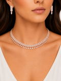 Damnstyle Necklace Anti-Tarnish Rhinestone & Baguette Choker Set With Earrings