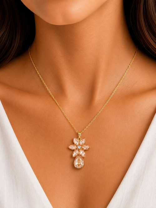 Damnstyle Anti-Tarnish Floral Crystal Teardrop Jewellery Set with Earrings