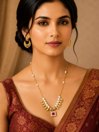 Damnstyle Gold Plated White Bead Ruby Mangalsutra  for Women & Girls