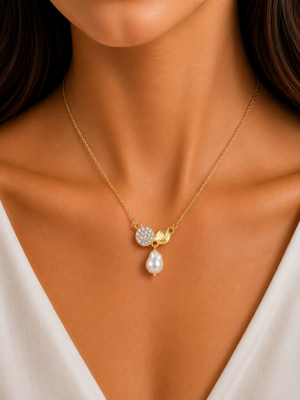 Damnstyle Anti-Tarnish Pavé Disc & Drop Pearl