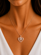 Damnstyle Anti-Tarnish Double Studded Heart Jewellery Set With Earrings