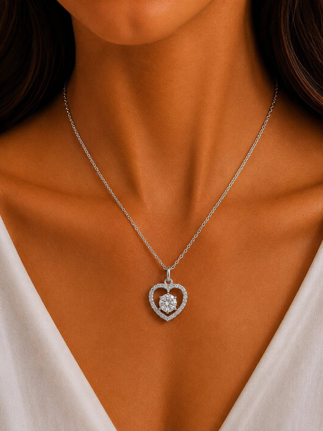 Damnstyle Anti-Tarnish Crystal Heart Halo Pendant