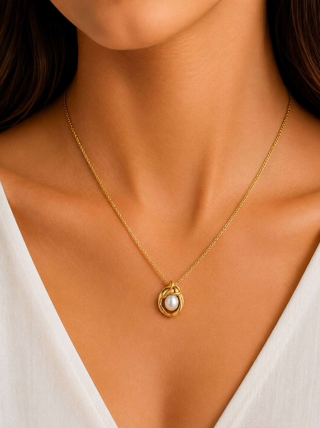 Damnstyle Gold-Plated Anti-Tarnish Stainless Steel Pearl Pendant